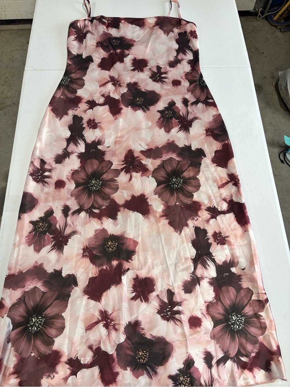 bebe Pink and Burgundy Floral Midi Slip Dress